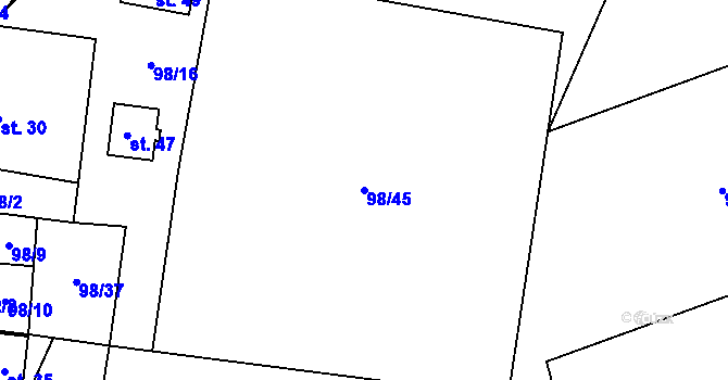Parcela st. 98/45 v KÚ Šamonice, Katastrální mapa