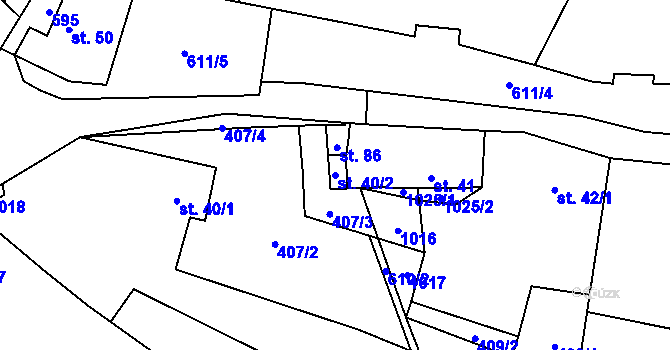 Parcela st. 40/2 v KÚ Obřice, Katastrální mapa