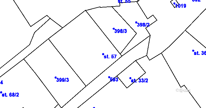 Parcela st. 57 v KÚ Obřice, Katastrální mapa
