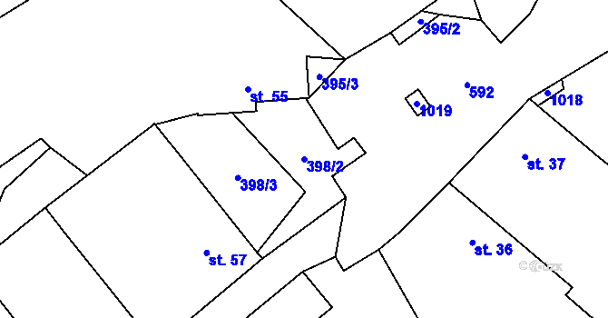 Parcela st. 398/2 v KÚ Obřice, Katastrální mapa