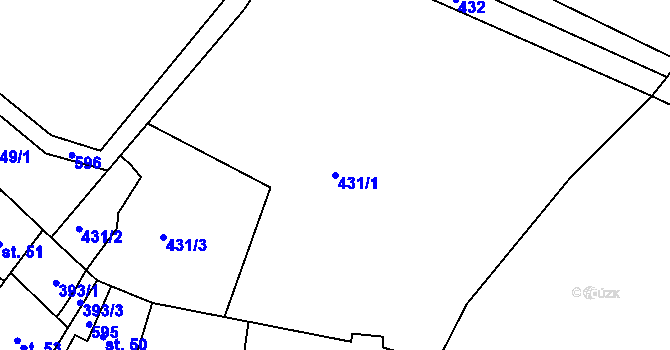 Parcela st. 431/1 v KÚ Obřice, Katastrální mapa