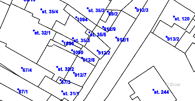 Parcela st. 912/2 v KÚ Podsedice, Katastrální mapa