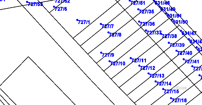 Parcela st. 727/9 v KÚ Podsedice, Katastrální mapa