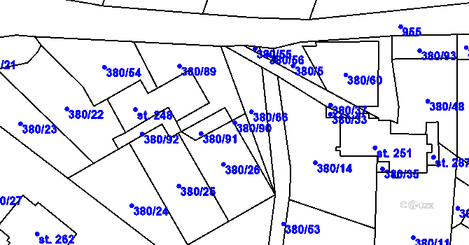 Parcela st. 380/90 v KÚ Podsedice, Katastrální mapa