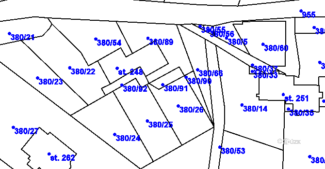 Parcela st. 380/91 v KÚ Podsedice, Katastrální mapa