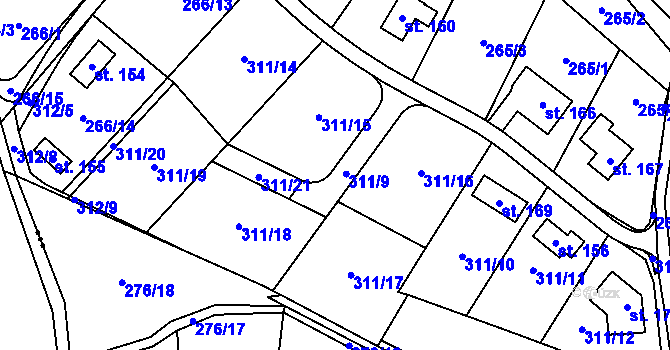 Parcela st. 311 v KÚ Brada, Katastrální mapa