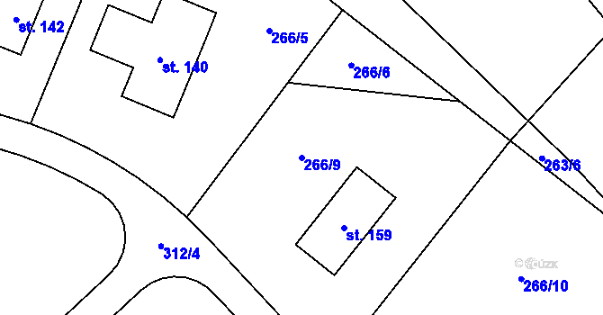 Parcela st. 266/9 v KÚ Brada, Katastrální mapa