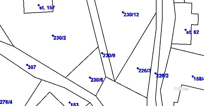 Parcela st. 230/9 v KÚ Brada, Katastrální mapa