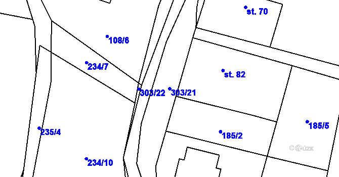 Parcela st. 303/21 v KÚ Brada, Katastrální mapa