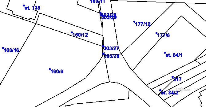 Parcela st. 303/28 v KÚ Brada, Katastrální mapa