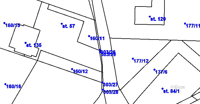 Parcela st. 303/29 v KÚ Brada, Katastrální mapa
