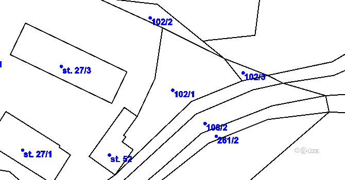 Parcela st. 102/1 v KÚ Dílce, Katastrální mapa