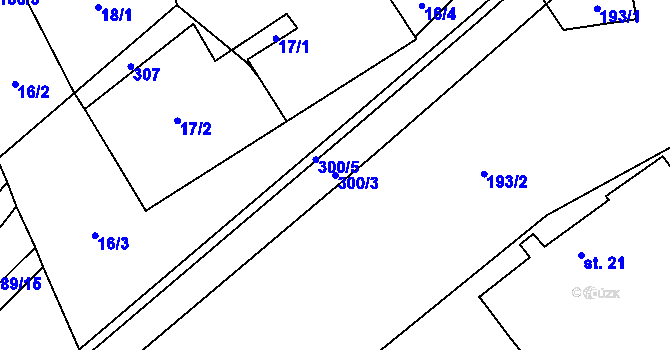Parcela st. 300/3 v KÚ Dílce, Katastrální mapa