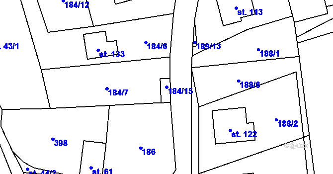 Parcela st. 184/15 v KÚ Podůlší, Katastrální mapa