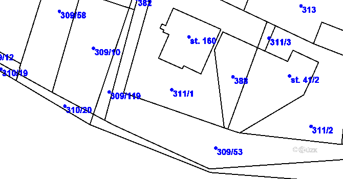 Parcela st. 311/1 v KÚ Jinolice, Katastrální mapa