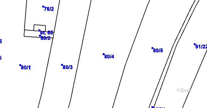 Parcela st. 80/4 v KÚ Jinolice, Katastrální mapa