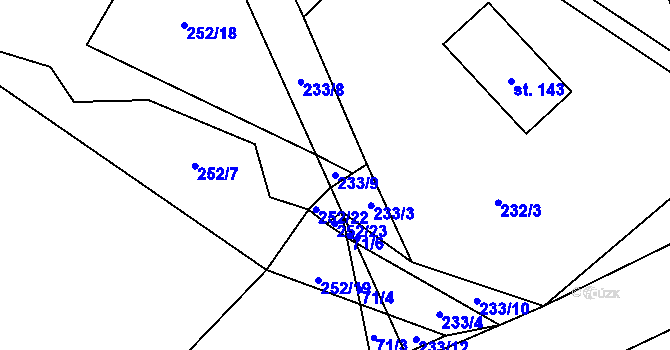 Parcela st. 233/9 v KÚ Jinolice, Katastrální mapa