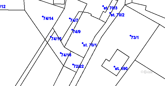 Parcela st. 70/1 v KÚ Kbelnice u Jičína, Katastrální mapa