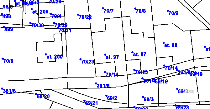 Parcela st. 97 v KÚ Kbelnice u Jičína, Katastrální mapa