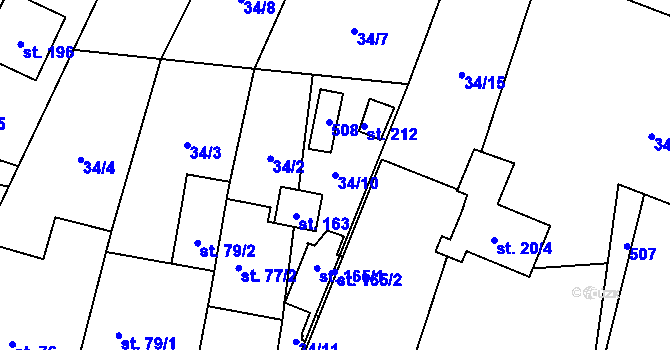 Parcela st. 34/10 v KÚ Kbelnice u Jičína, Katastrální mapa