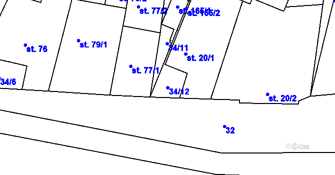 Parcela st. 34/12 v KÚ Kbelnice u Jičína, Katastrální mapa