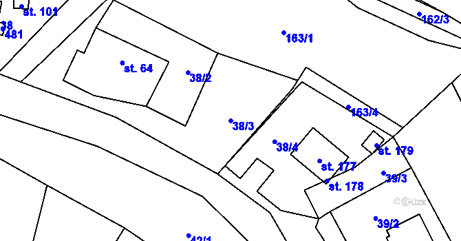 Parcela st. 38/3 v KÚ Kbelnice u Jičína, Katastrální mapa