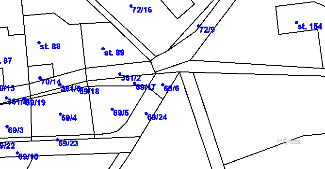 Parcela st. 69/6 v KÚ Kbelnice u Jičína, Katastrální mapa
