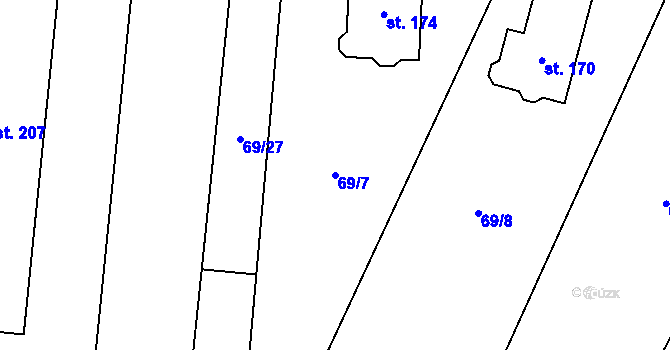 Parcela st. 69/7 v KÚ Kbelnice u Jičína, Katastrální mapa