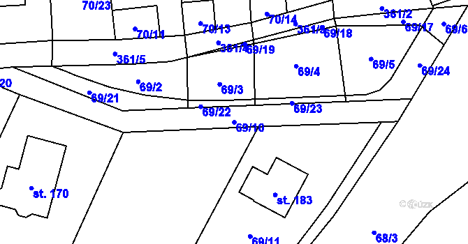 Parcela st. 69/10 v KÚ Kbelnice u Jičína, Katastrální mapa