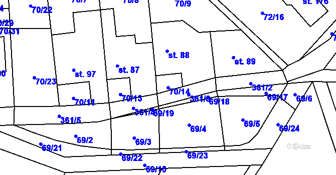 Parcela st. 70/14 v KÚ Kbelnice u Jičína, Katastrální mapa