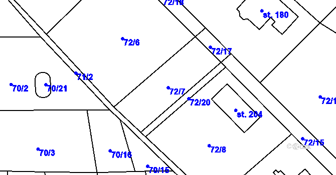 Parcela st. 72/7 v KÚ Kbelnice u Jičína, Katastrální mapa