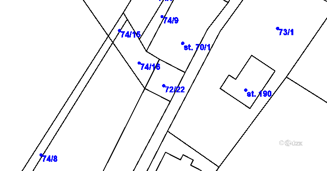 Parcela st. 72/22 v KÚ Kbelnice u Jičína, Katastrální mapa