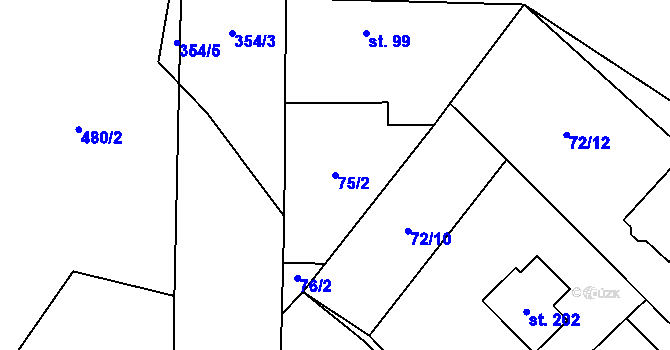 Parcela st. 75/2 v KÚ Kbelnice u Jičína, Katastrální mapa