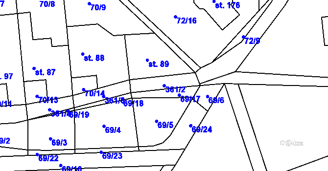 Parcela st. 361/2 v KÚ Kbelnice u Jičína, Katastrální mapa