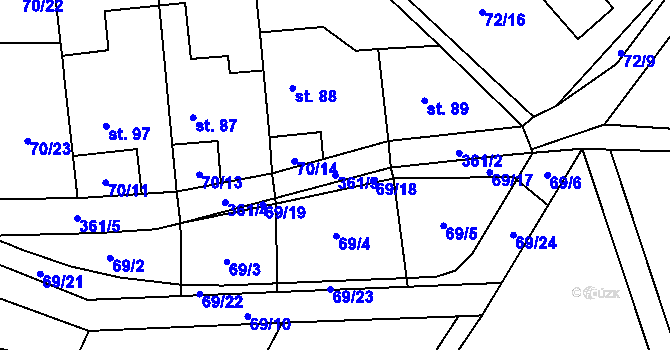 Parcela st. 361/3 v KÚ Kbelnice u Jičína, Katastrální mapa