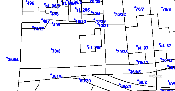 Parcela st. 200 v KÚ Kbelnice u Jičína, Katastrální mapa
