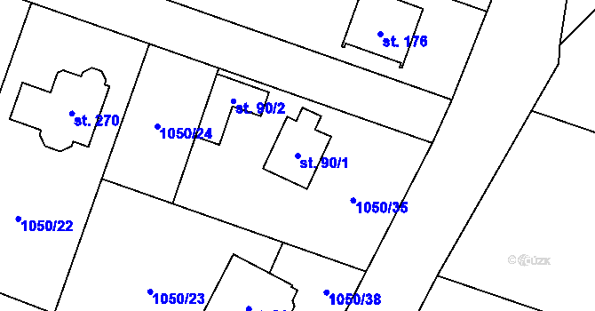 Parcela st. 90/1 v KÚ Podvihov, Katastrální mapa