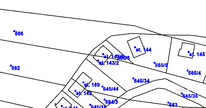 Parcela st. 143/1 v KÚ Podvihov, Katastrální mapa