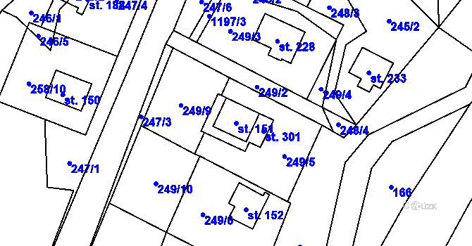 Parcela st. 151 v KÚ Podvihov, Katastrální mapa