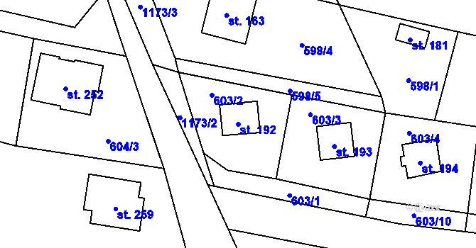 Parcela st. 192 v KÚ Podvihov, Katastrální mapa
