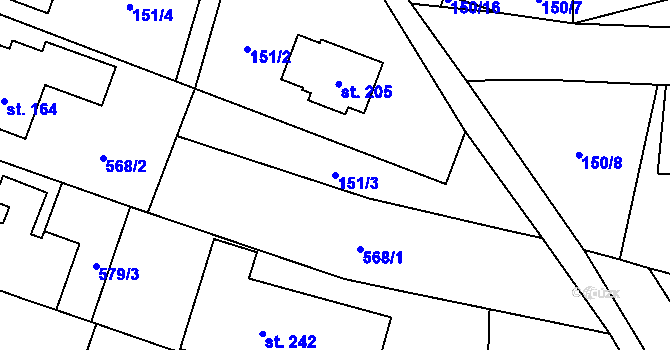 Parcela st. 151/3 v KÚ Podvihov, Katastrální mapa