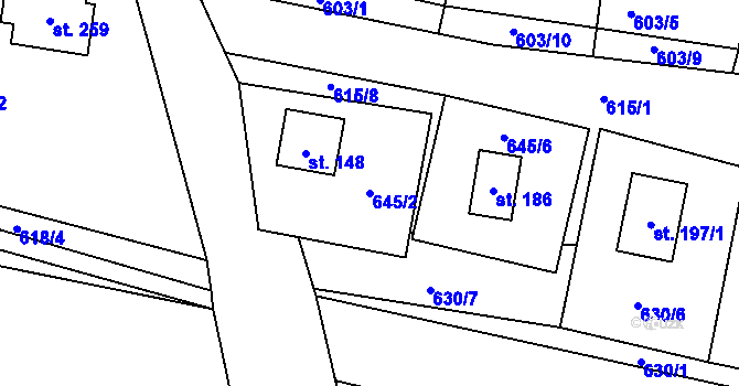 Parcela st. 645/2 v KÚ Podvihov, Katastrální mapa