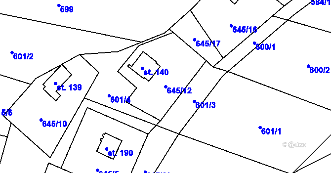 Parcela st. 645/12 v KÚ Podvihov, Katastrální mapa