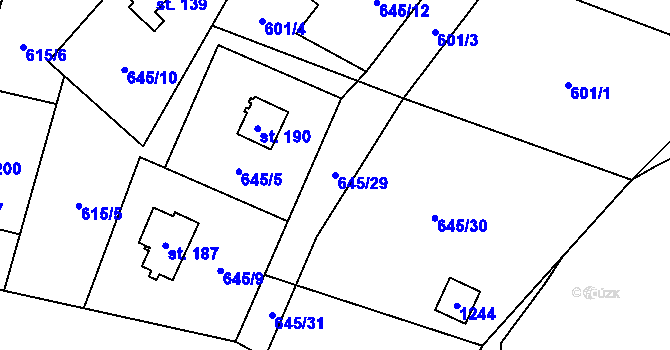 Parcela st. 645/29 v KÚ Podvihov, Katastrální mapa