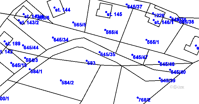 Parcela st. 645/35 v KÚ Podvihov, Katastrální mapa