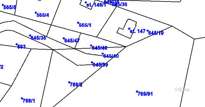 Parcela st. 645/40 v KÚ Podvihov, Katastrální mapa