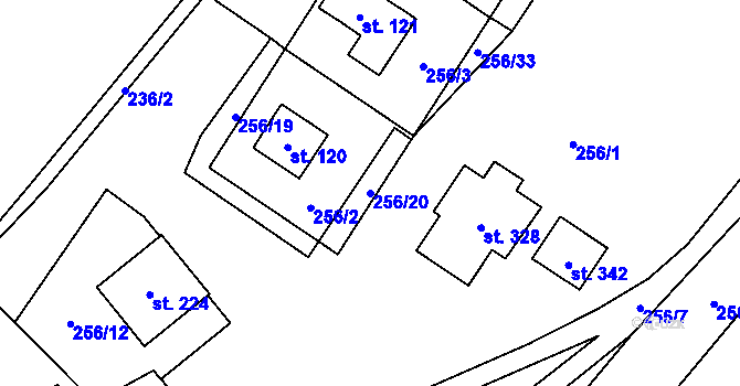 Parcela st. 256/20 v KÚ Podvihov, Katastrální mapa