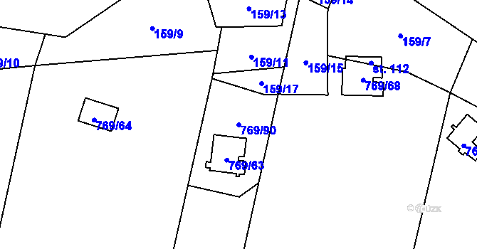Parcela st. 769/90 v KÚ Podvihov, Katastrální mapa