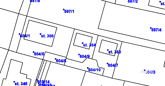 Parcela st. 354 v KÚ Podvihov, Katastrální mapa