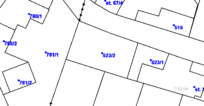 Parcela st. 523/2 v KÚ Podvihov, Katastrální mapa